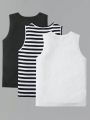 SHEIN Kids EVRYDAY Young Boy 3pcs/Set Comfortable Letter Patched Casual Tank Top