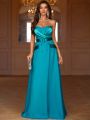 SHEIN Belle Satin Panel Belted Strapless Prom Dress