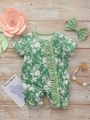 SHEIN Infant Baby Floral Print Flutter Sleeve Romper