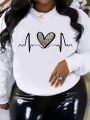 SHEIN LUNE Plus Heart Print Drop Shoulder Sweatshirt