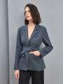 Anewsta Women'S Lapel Collar Tie Waist Blazer Coat