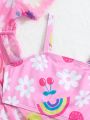 Baby Girls' Rainbow And Flower Print Swimsuit Set