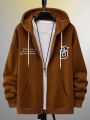 Men Slogan Graphic Zip Up Drawstring Thermal Lined Hoodie Without Tee