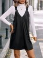 SHEIN Frenchy Solid PU Overall Dress Without Sweater