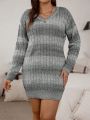 SHEIN Privé Plus Size Tie Dye Cable Knit Drop Shoulder Sweater Dress Without Belt