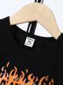 Baby Boys' Letter & Flame Print Short Sleeve T-Shirt And Shorts Set