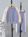 SHEIN Toddler Boys' Sporty Fashionable Color Block Cardigan And Pants Knitted Sweater Set