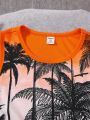 SHEIN Kids SUNSHNE Tween Boys' Beach Holiday Patchwork Palm Tree Printed Round Neck Sleeveless Knit Loose Tank Top