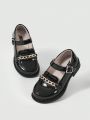 Girls Chain & Buckle Decor Preppy Mary Jane Flats For Outdoor