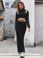 SHEIN ICON Cut Out Sweater & Crisscross Tie Back Split Thigh Knit Skirt