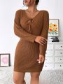 SHEIN Privé Plus Size Women's Knotted Front Short Sweater Dress