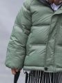 Boys' Letter & Check Pattern Short Casual Hooded Padded Coat, Winter