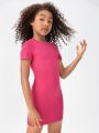 SHEIN Girls Solid Fitted Dress
