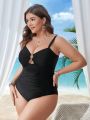 SHEIN Swim Chicsea Plus Size One Piece Swimsuit With Circular Accents And Hollow Out Details