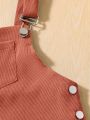 Girls' Solid Color Suspender Skirt With Pocket Design