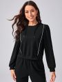 Contrast Piping Drawstring Sports Hoodie