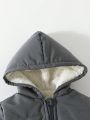 SHEIN Baby Boy Solid Hooded Teddy Lined Puffer Coat