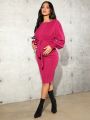 SHEIN Maternity Solid Color Batwing Sleeve With Belted Waist Dress