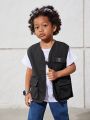 SHEIN Boys Casual Loose Three-Dimensional Pocket Woven Label Vest Jacket