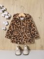 SHEIN Baby Girl Leopard Pattern Hooded Teddy Coat