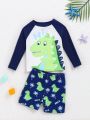 SHEIN Baby Boy Leisure Cute Cartoon Pattern Color Block Long Sleeve Short Pants Swimwear Set