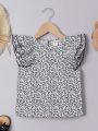 SHEIN Kids QTFun Little Girls' Woven Floral Double-Layer Flying Sleeve Casual Shirt