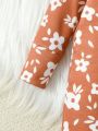 Baby Girls' Flower Printed Zipper Closure Jumpsuit Pajamas