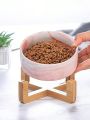 1pc Pet Feeder & Waterer Ceramic Bowl With Wooden Stand, Single/double Bowl For Cats & Dogs - Home Use