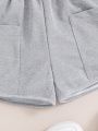 SHEIN Kids SUNSHNE 1pc Tween Girls' Elastic Waist Drawstring Shorts With Pockets For Summer