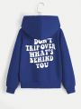 SHEIN Kids EVRYDAY Boys' (Big) Hooded Sweatshirt With Back Letter Print