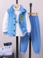 SHEIN 2pcs/set Toddler Boys' Long Sleeve Hooded Jacket And Plush Pants, Casual, Sporty, Comfortable And Warm, For Autumn And Winter