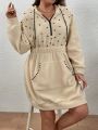 SHEIN CURVE+ Women'S Plus Size Beaded Zipper Half-Fly Hooded Sweatshirt Dress