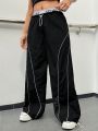 SHEIN Coolane Women's Elastic Waistband Reflective Striped Jogger Long Pants