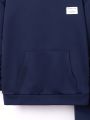 SHEIN Kids EVRYDAY Boys' Loose Fit Hooded Sweatshirt & Trousers Set In Dark Blue, For Tween