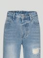 Girls' Light Washed Distressed Straight Leg Jeans With Holes