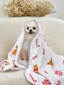 PETSIN Christmas White Candy & Bear Printed Cute & Warm Pet Blanket
