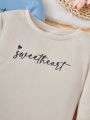 SHEIN Kids EVRYDAY 2pcs/set Tween Girls' Knitted Letter Print Round Neck Bodycon Casual Dress