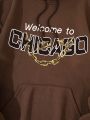 Men's Hooded Sweatshirt With Text Pattern And Drawstring
