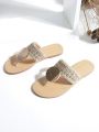 Sequin Decor Weave Detail Thong Sandals