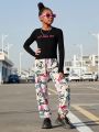 SHEIN Kids Cooltwn Girls' Streetwear Knit Long-sleeve Top And Jogger Pants Set