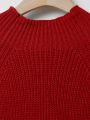 Plus Size Solid Color High Neck Drop Shoulder Sleeve Sweater Dress