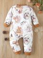 Baby Girls' Squirrel Printed Romper With Bowknot Detail