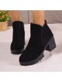 Women's High-heeled Thick-soled Short Boots, Versatile Suede Chunky Heel Women's Boots