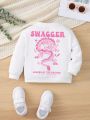SHEIN Baby Girls' Casual Dragon & Letter Print Long Sleeve Round Neck New Year Sweatshirt For Autumn And Winter