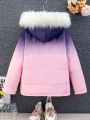 Girls' Gradient Color Plush Hooded -padded Coat (big Kids)