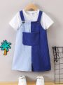 SHEIN Kids SPRTY Young Boy Color Block Pocket Front Overall Shorts With Braces