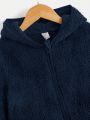 SHEIN Kids EVRYDAY Young Boy Zip Up Hooded Teddy Jacket