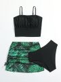 3pcs/set Teen Girls' Tropical Printed Bikini Swimsuit