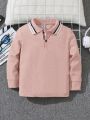 SHEIN Young Boy Casual Comfortable Striped Knitted Long Sleeve Polo Shirt