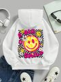 Teen Girls' Casual Cartoon Print Hooded Fleece Sweatshirt